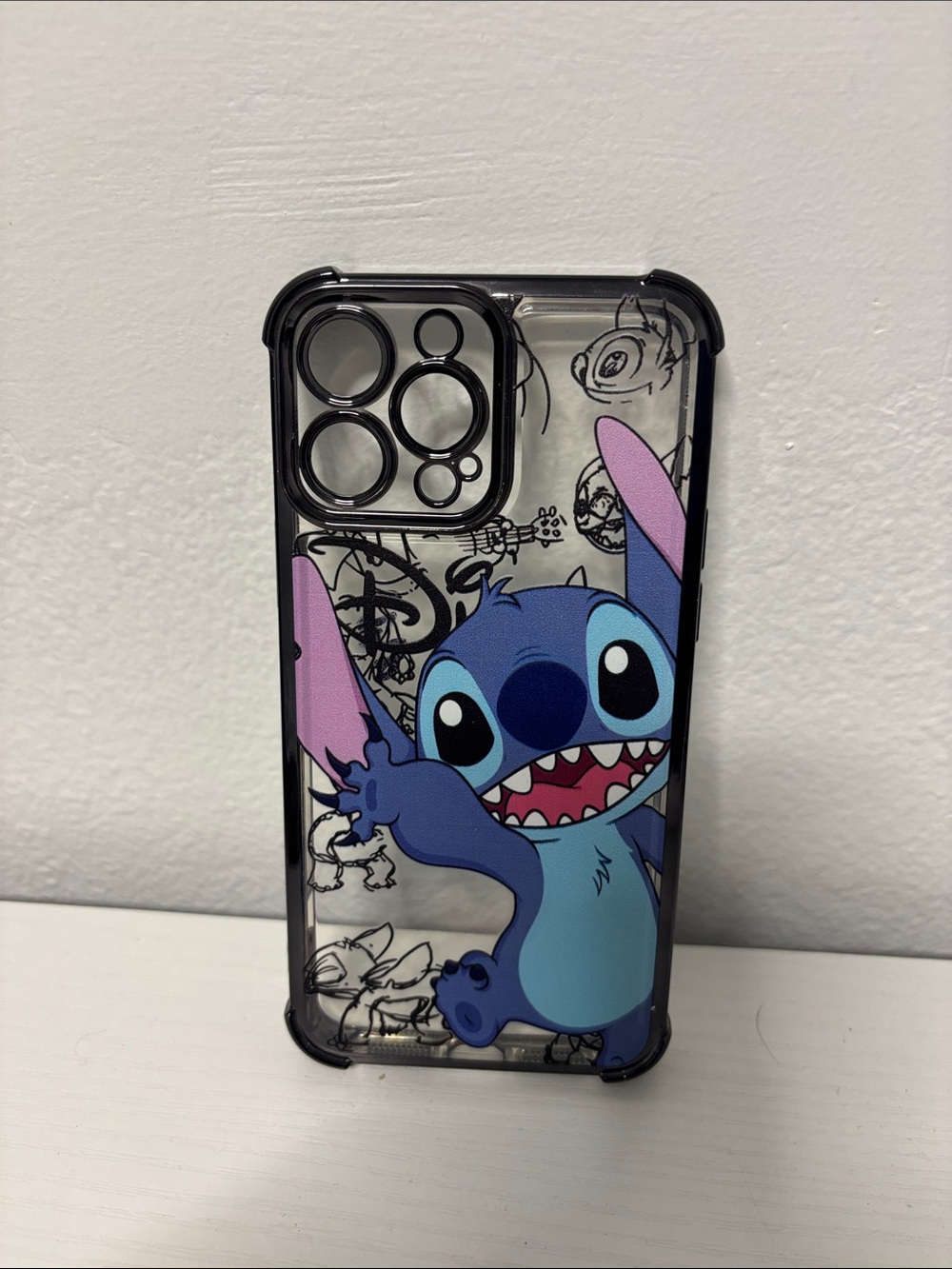 Disney Stitch Clear Phone Case with Blue and Pink Accents